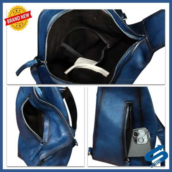 Genuine Leather Sling Backpack Crossbody Bag Unisex 17.5x11x35cm main image 6